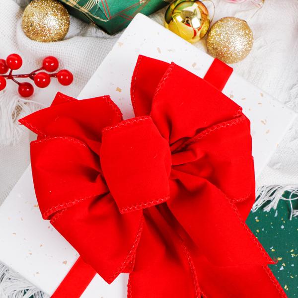 Arcos de fita de veludo vermelho para árvore de Natal e decoração doméstica