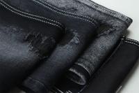 11.5oz Tissu denim rigide 56%C 44%P Noir et noir arrière pour le style de la marque Jeans style ami garçon Soft touch