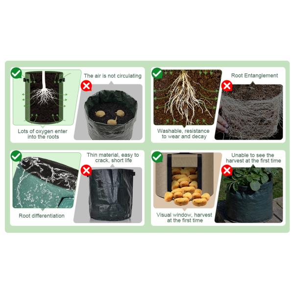 Potato Grow Bags, 4 Pack 10 Gallon With Flap And Handles Planter Pots For Onion, Fruits, Tomato, Carrot - Green
