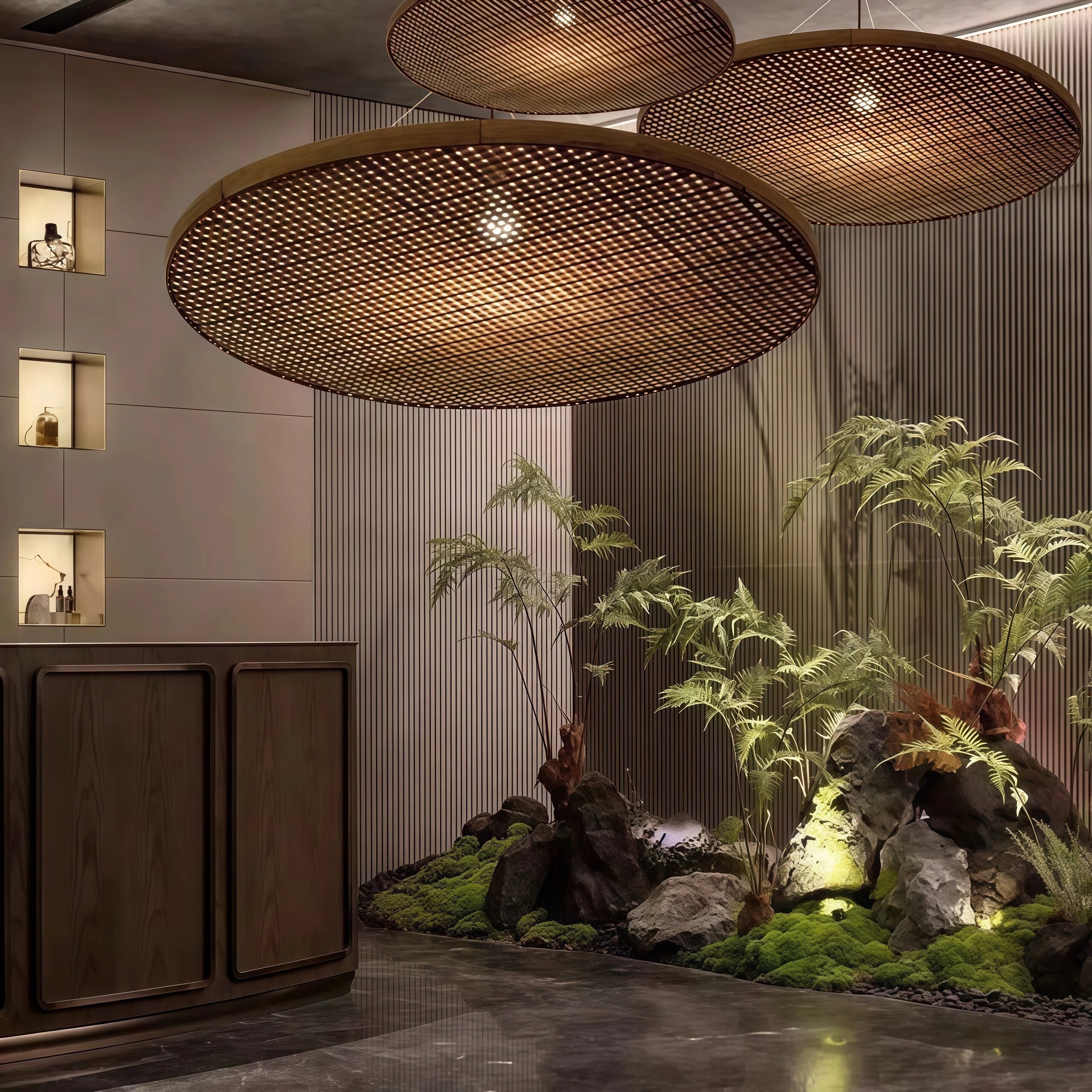 JYLIGHTING Handwoven Natural Bamboo Round Pendant Light, Rustic Textured Suspension Lamp for Residential Dining Space and Hospitality Interior Decoration