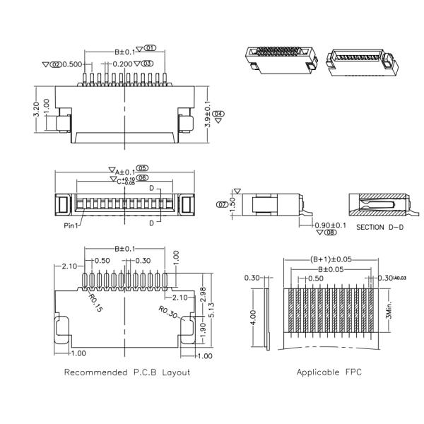 Соединители цифровой электроники 0.5mm размечая FPC FFC
