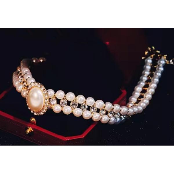 Double Row Pearl And Rhinestone Necklace Inlaid Crystal Diamond OEM ODM
