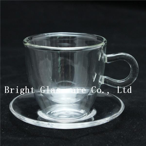 clear double wall thermo glasses, double wall coffee glass, tea set glass with saucer