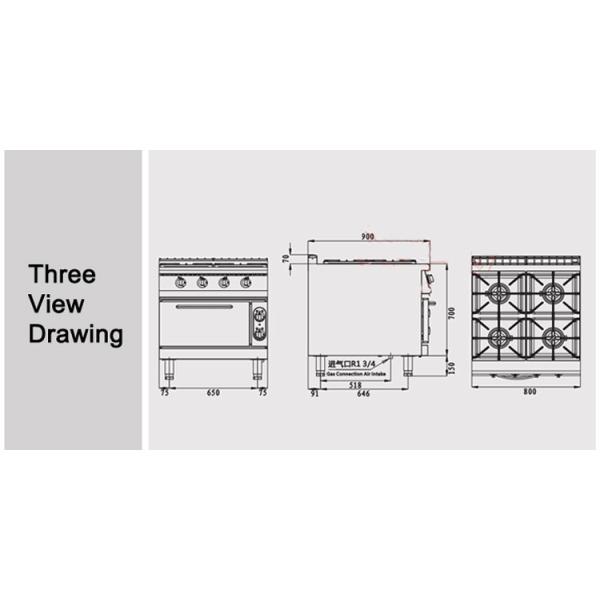 Electric Oven Commercial Gas Range 4 Burners for Restaurant Kitchen 143KG Capacity