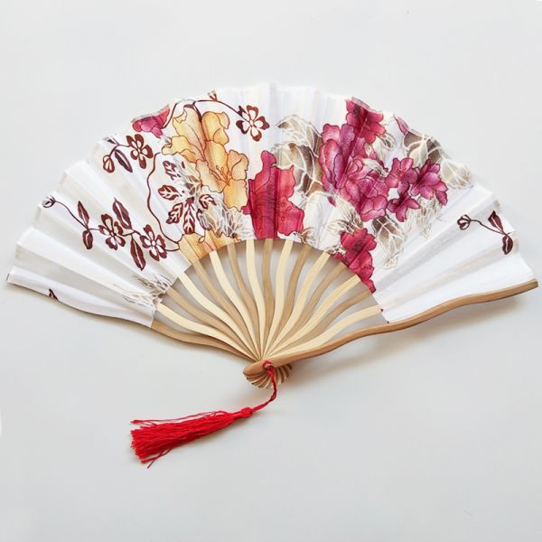 [I AM YOUR FANS]Hand-made Bamboo Wedding Favor 21cm Silk Folding Fan With Elegant Fabric Bag