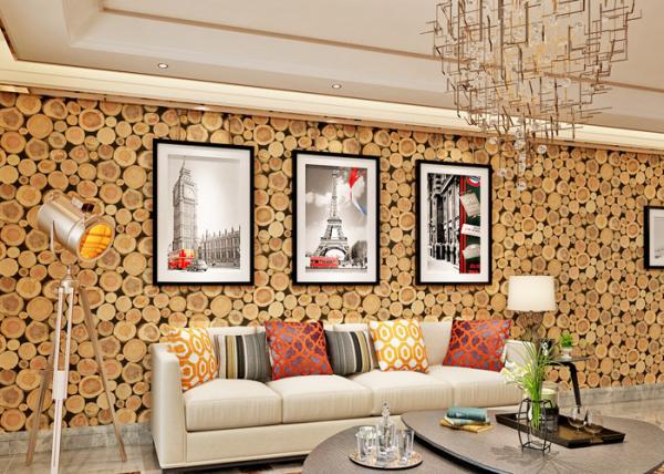 Soundproof Wood 3D Room Wallpaper , 3D Vinyl Wallpaper For TV Background