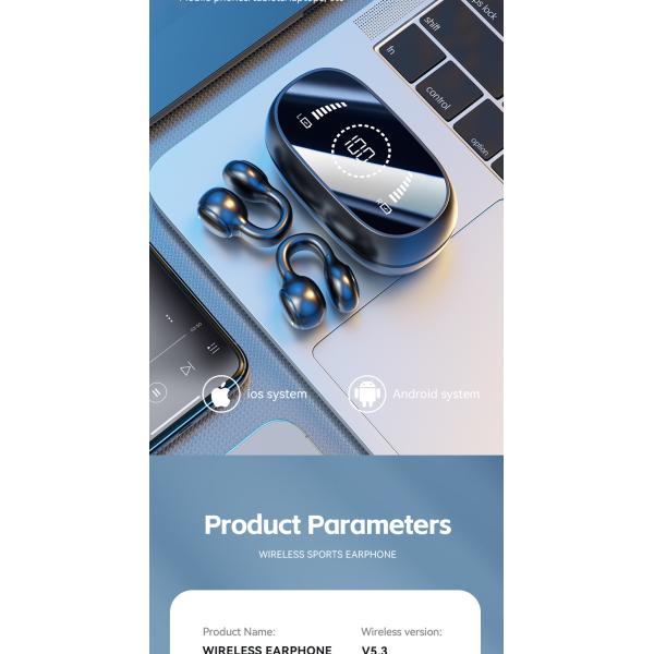 HiFi Stereo Bone Conduction True Wireless Earphone with 20cm Charging Cable and Mic