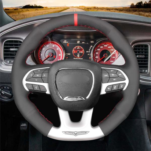 Hand Stitching Black Soft Suede Steering Wheel Cover for Dodge SRT Challenger Charger Durango 2015-2021 Jeep Cherokee Trackhawk