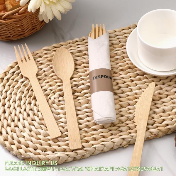 Pre Rolled Bamboo Cutlery Pack Bamboo Utensils (6.7 25 Forks 25 Spoons 25 Knives 25 Napkins) Compostable Flatware