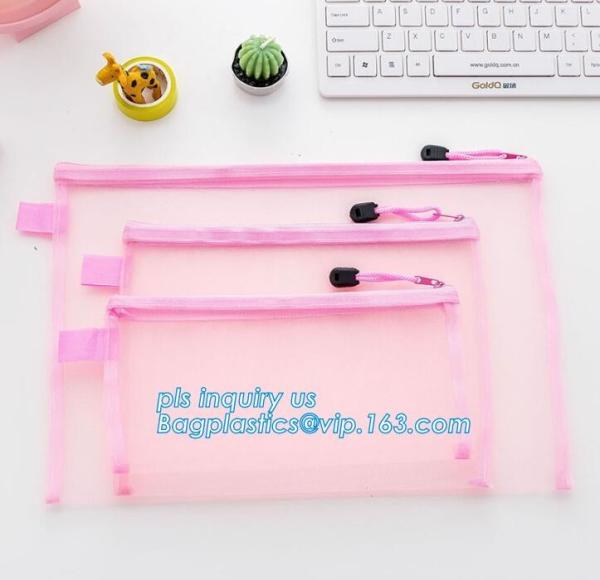 mesh file bag A4 paper bag dictionery bag for student and office, mesh document bag with zipper for documents and receip