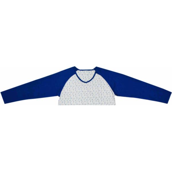 Ladies Cotton Jersey Blue/Floral Printed Raglan Long Sleeve V Neck Nightdress Sleepwear Allover Print