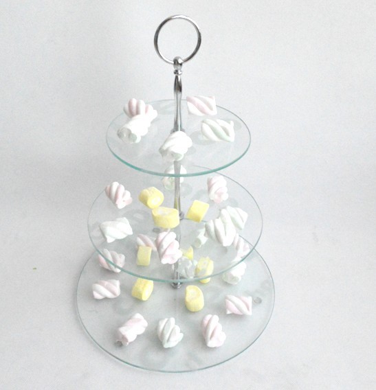 3 tiers glass cake plate/dishes with stainless stand / plate / dish plate