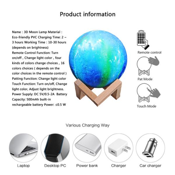High End 3D Moon Nightlight Lamp 16 Colors Change OEM ODM Service