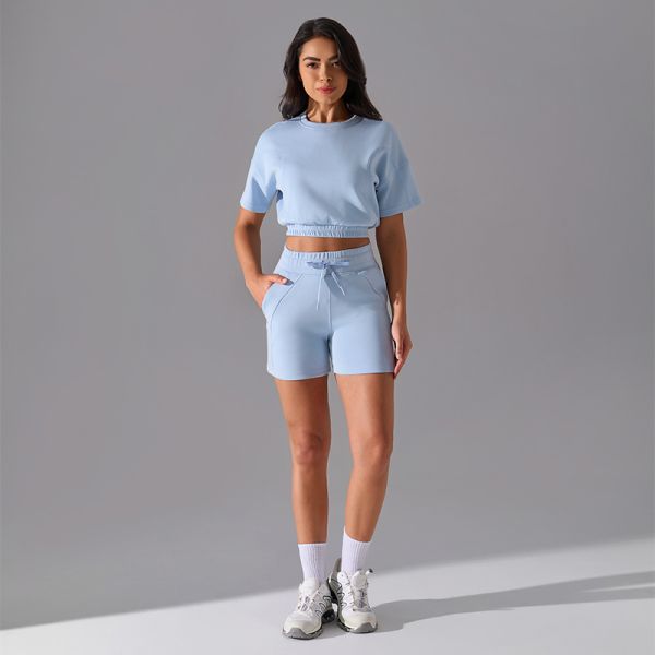 Soft Stretch Fabric Drawstring Athletic Shorts High Waisted for Women Gym Yoga