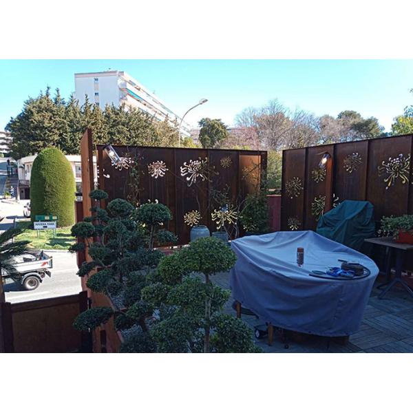 External Decorative Corten Steel Garden Screens With Chrysanthemum Pattern