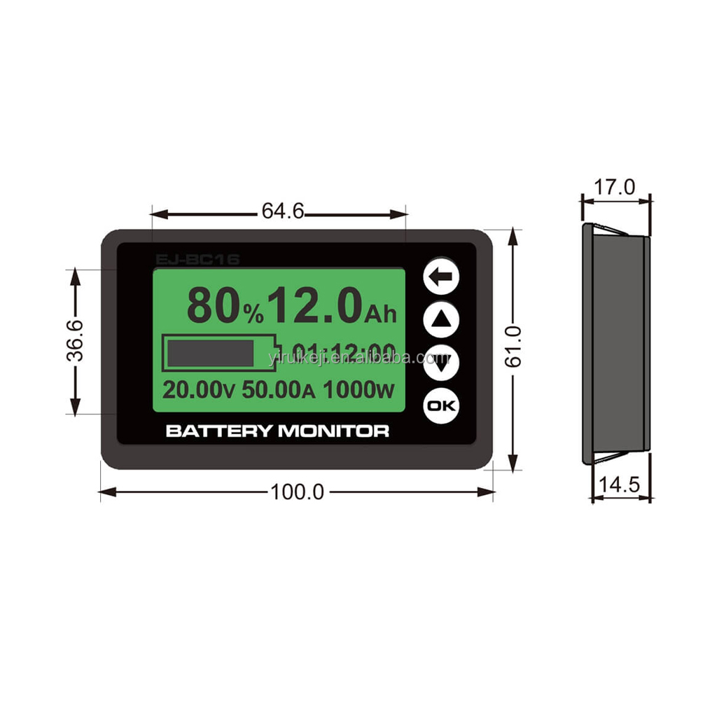 Smart Shunt Lithium Battery Monitor LCD Display For RV Golf Cart Electric Motorcycle