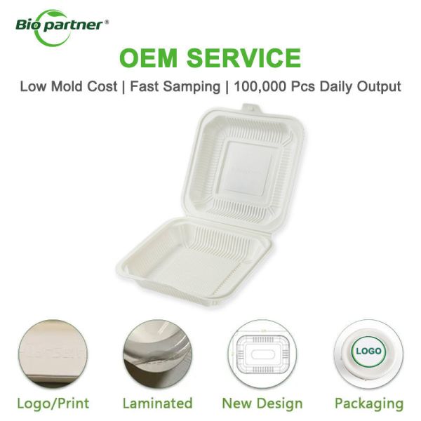 Biodegradable Clamshell Corn Starch Food Container Takeaway Plastic Lunch Box
