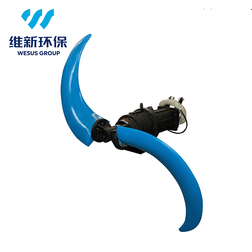 Low-Speed Submersible Thruster with Polyurethane Blades for Oxidation Ditch and