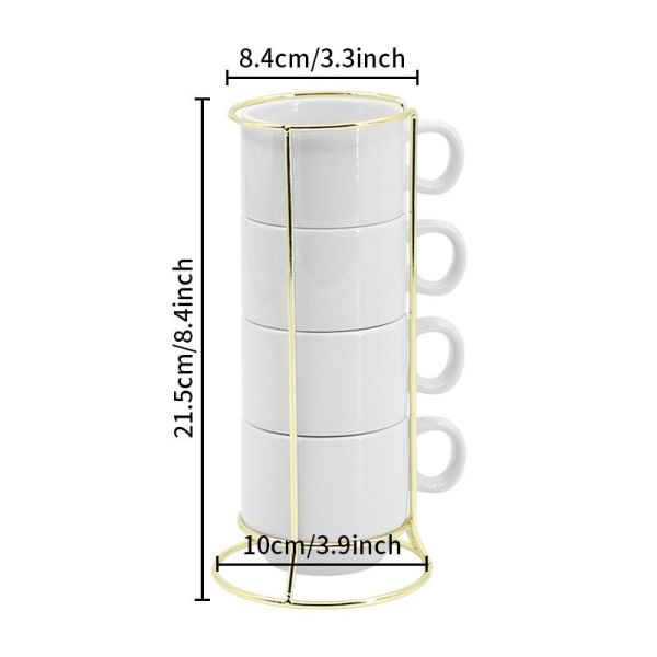Sublimation Blank Stackable Mug Set Cute Heat Transfer Coffee Mugs Custom Set Of 4 Mug With Metal Rack
