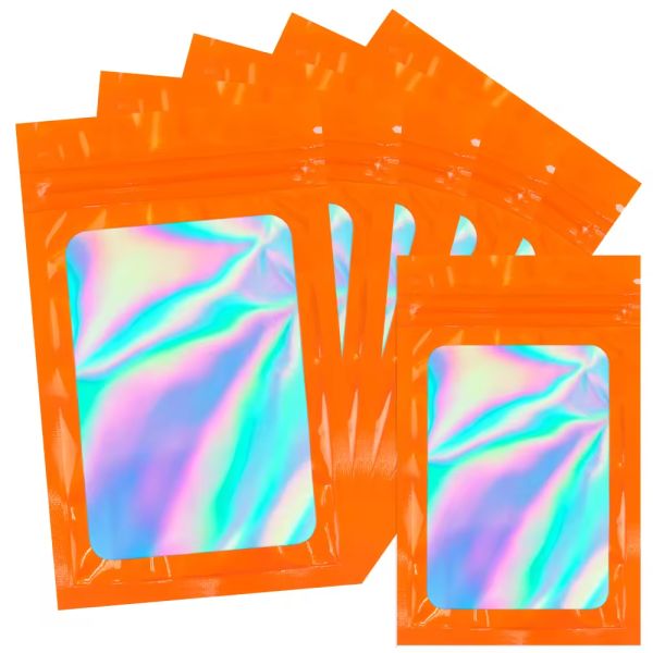 Wholesale Small Holographic Plastic Baggies Clear Pouch Hologram Ziplock Bag Zipper Pouch Mylar Bag