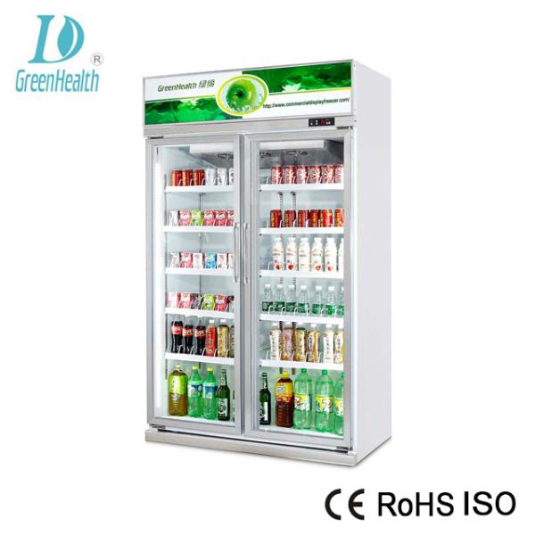 Réfrigérateur vertical d'affichage de doubles portes en verre de luxe pour l'hypermarché/tout droit le refroidisseur de boisson