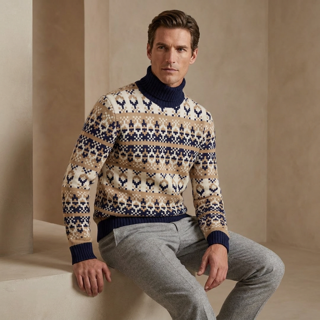100% Merino Wool Men's Sweater Pullover with Breathable and Anti-Pilling Features