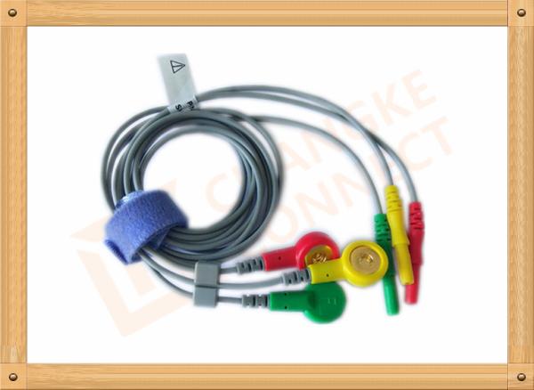 Durable Din Style Safety 3 Lead Ecg Cable With PU Material , IEC Standard