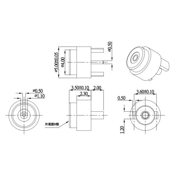 OD4.0mm 2Pin Tipo redondo cargador magnético conector de cable USB para vendaje para ciegos inteligente