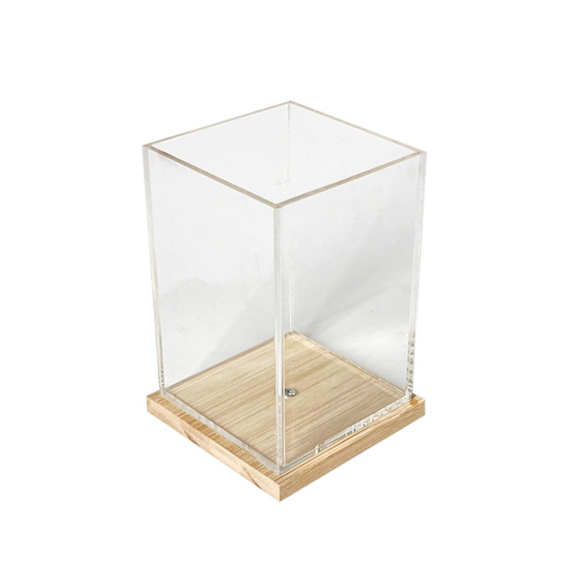 Custom Transparent Acrylic Bamboo Pen Holder with Magnetic Card Use Creative Square Stationery for Office