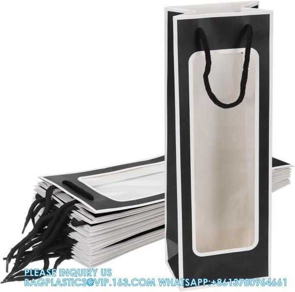 Wine Gift Bags With Rope Handles, Paper Wine Tote Bag With Clear Window Wedding Birthday Christmas Party Supplies