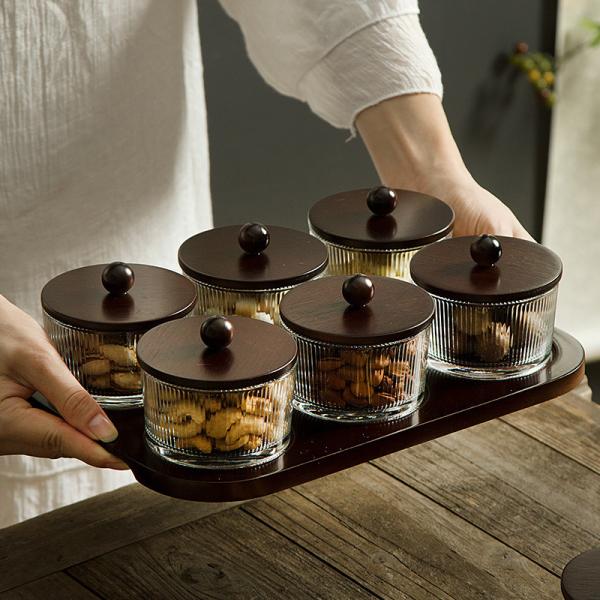 Container Set 4 Jars Glass Snack Container with Wooden Plate and Lid US