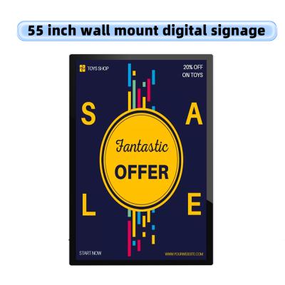 55 Inch Full HD Commercial Display Screen Media Player Wall Mount Digital Signage for Advertising OEM Features Text Animation