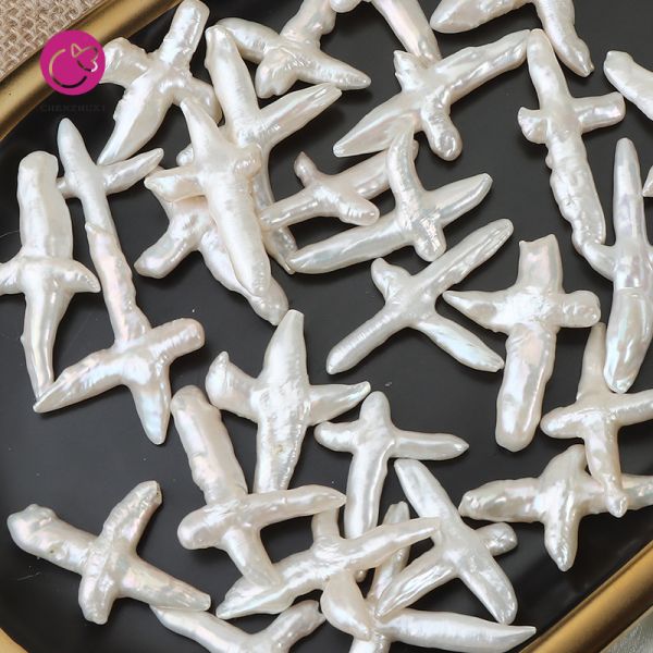 Natural Freshwater Pearl Cross Pendant Irregular Cross Diy Necklace Earrings Baroque Pearl Cross Charms Accessories Wholesale