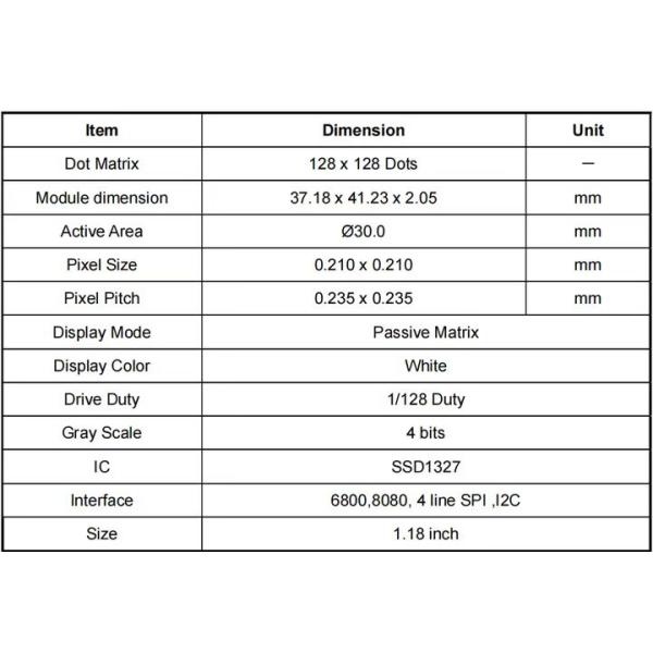 1.18 дюймовый круглый OLED дисплей 128x128 SPI I2C Малый OLED экран SSD1302 BOE OLED Для умных часов