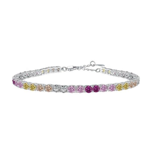 Personalized Style Rainbow Zircon Inset 925 Sterling Silver Tennis Bracelet For Women