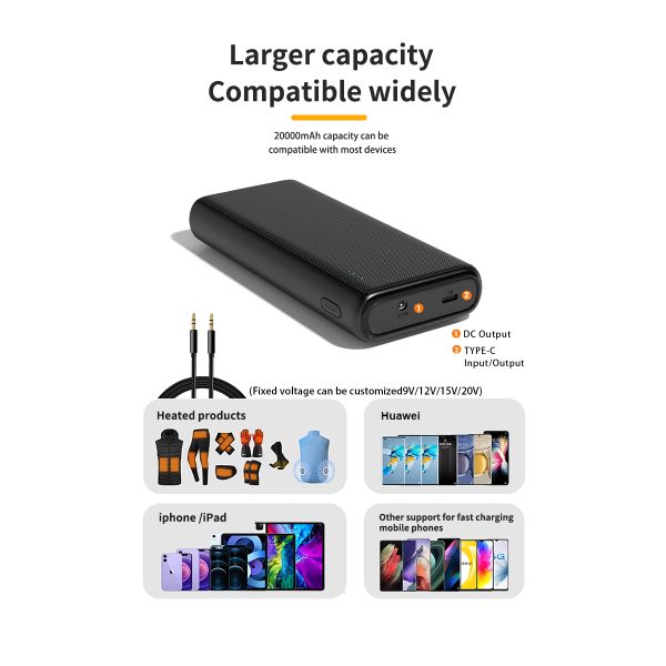 OEM Portable Charger Power Bank Mobile Power Supply 45W 20000mah For Heated Vest