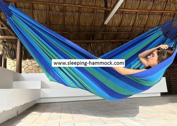 Extra Wide Brazilian Style Double Hammock  With Carry Bag Outdoor Indoor Blue Green Stripe