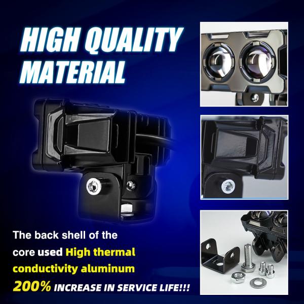 Motorcycle LED Spot Lamp 20W 2000LM High and Low Beam Dual Color External Square Lens