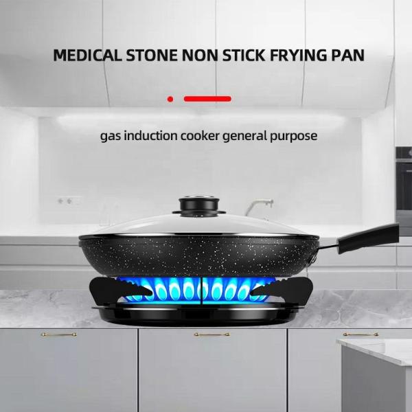 Factory Direct Sale Thickened Black Iron Cooking Frying Pan Medical Stone Nonstick Fry Pan With Lid