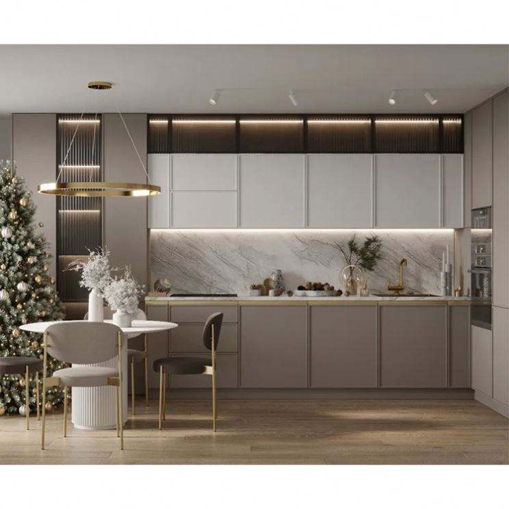 Effortlessly Stylish YALIG Gray Glossy Kitchen Cabinet with Lacquer Finish