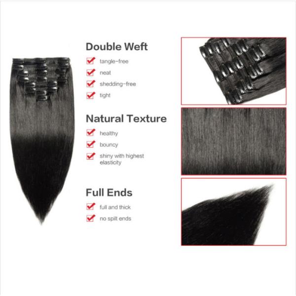 Full Cuticle Straight Hair Clip Ins Raw Indian Real Hair Extensions for Black Women
