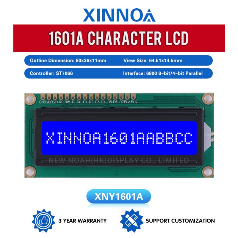 Blue Film White Letters 1601A Character Dot Matrix Screen Support Scheme Development