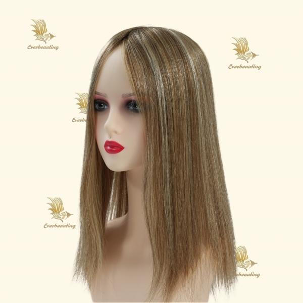 Muti-Color Silk Top Human Hair Topper with Bangs Length 16 inch