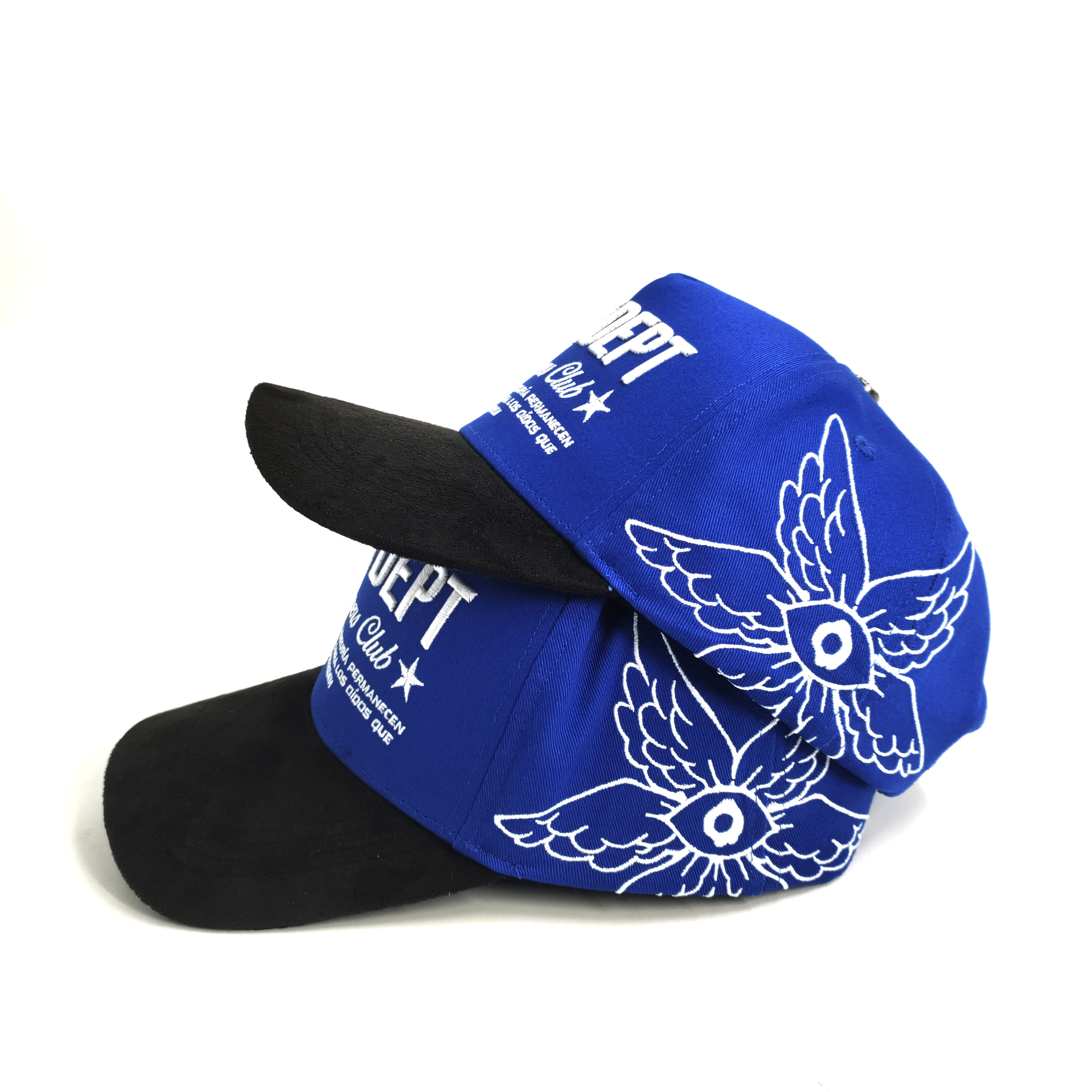 5 Panel High Crown Black Suede Custom Hats Baseball Cap PVC Tag Metal Top Button Gorras