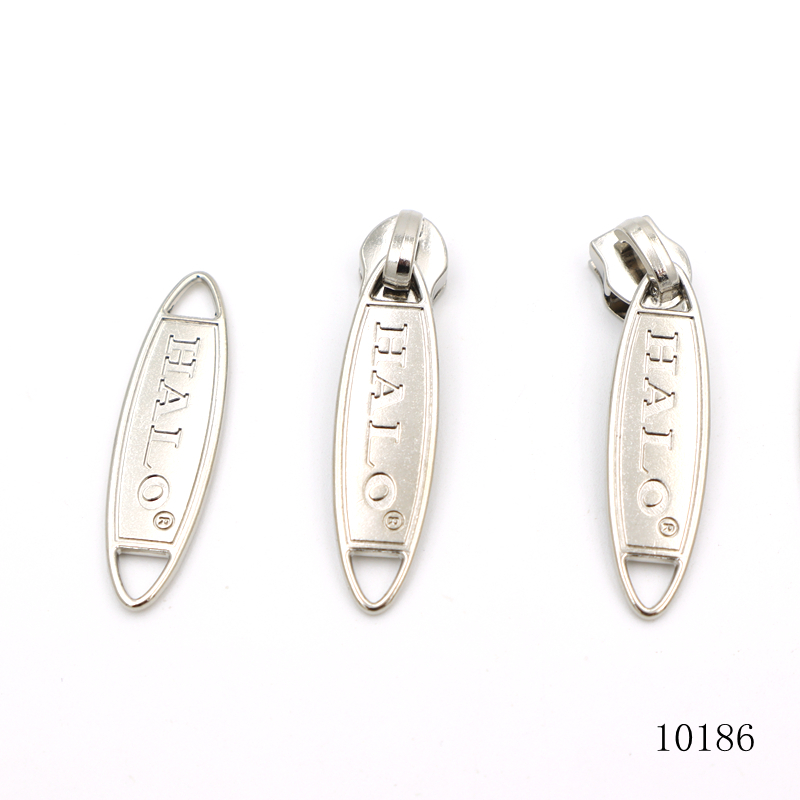 Logo Engraved Nickel Metal Zipper Pull Tag Customized Long Shape Metal Logo Zipper Puller Label For Handbag