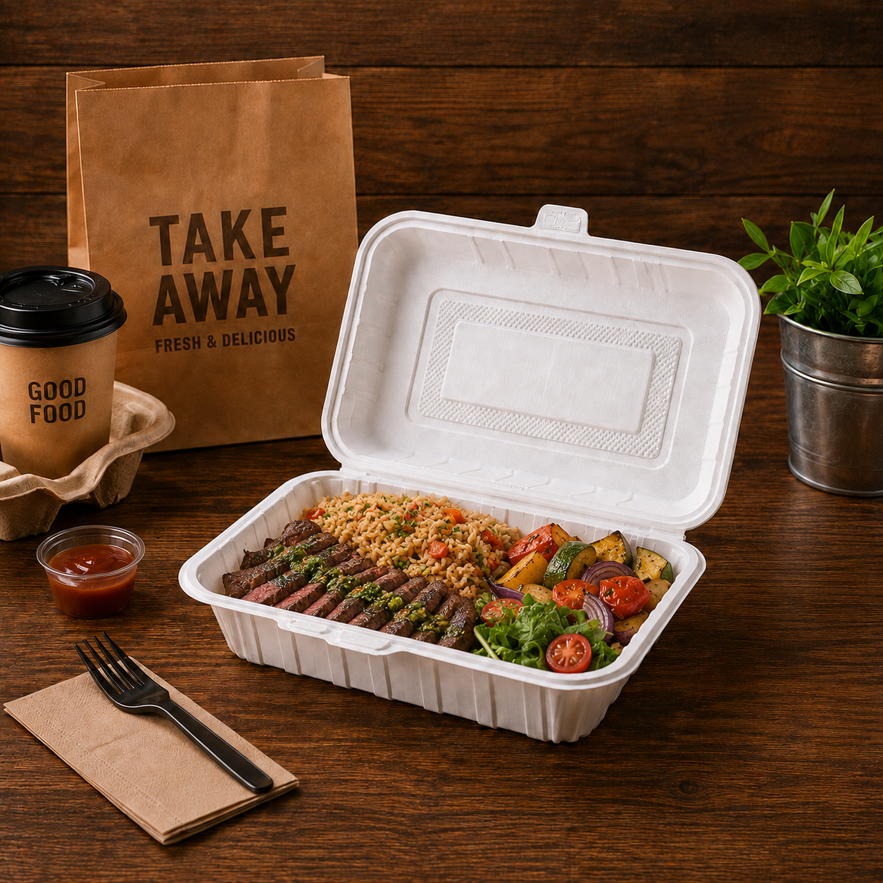 Extra Deep PP Clamshell Takeout Containers 1500ml for Large Portions / Family Meals