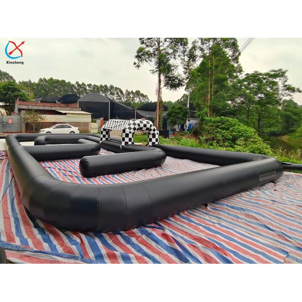 Commercial Inflatable Black Go-Kart Race Track with Checkered Arch for Events