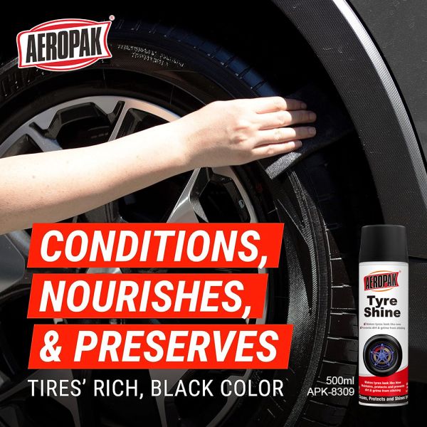Aeropak 500ml Aerosol Customized Car Care Tire Brightener & Shine Wax Blackening Spray Model APK-8309 3-Year Expiration