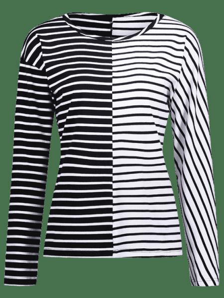 Antumn Women Contrasting Stripes Long Sleeve T-shirt