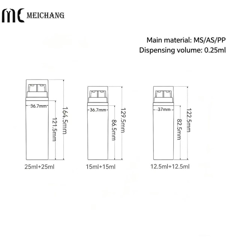 12.5+12.5ml / 15+15ml / 25+25ml Dual Wall Dual Chamber Double Pump Serum Bottle 0.25ml Fixed Dosage for Day & Night Skincare Packaging (Retinol & Vitamin C)(MC-1605)